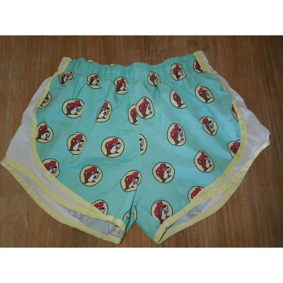 Buc-ee's Women's Running Shorts Size Medium Blue Beaver Logo Print Athletic - Picture 1 of 7